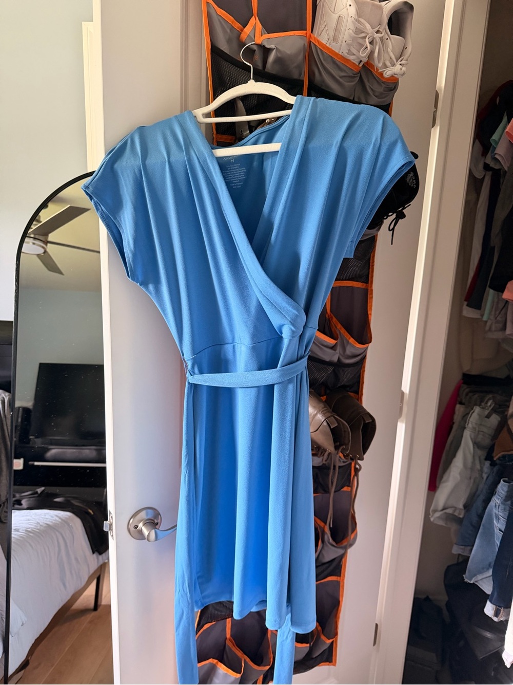 Nine West Sky Blue Wrap Midi Dress with Belt